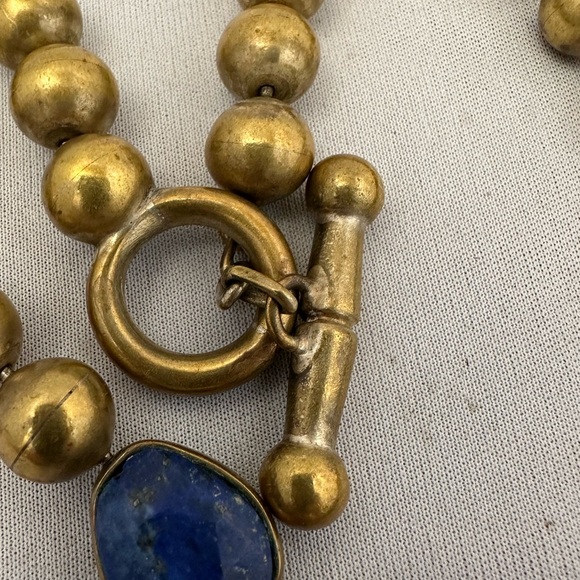 Vintage Brass bead and Lapis Lazuli stone necklace - Picture 3 of 4